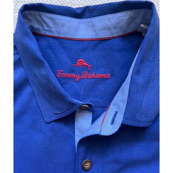 Tommy Bahama "Thirst Down" Embroidered Shirt Blue Football XXL Hawaiian Camp - Picture 4 of 8